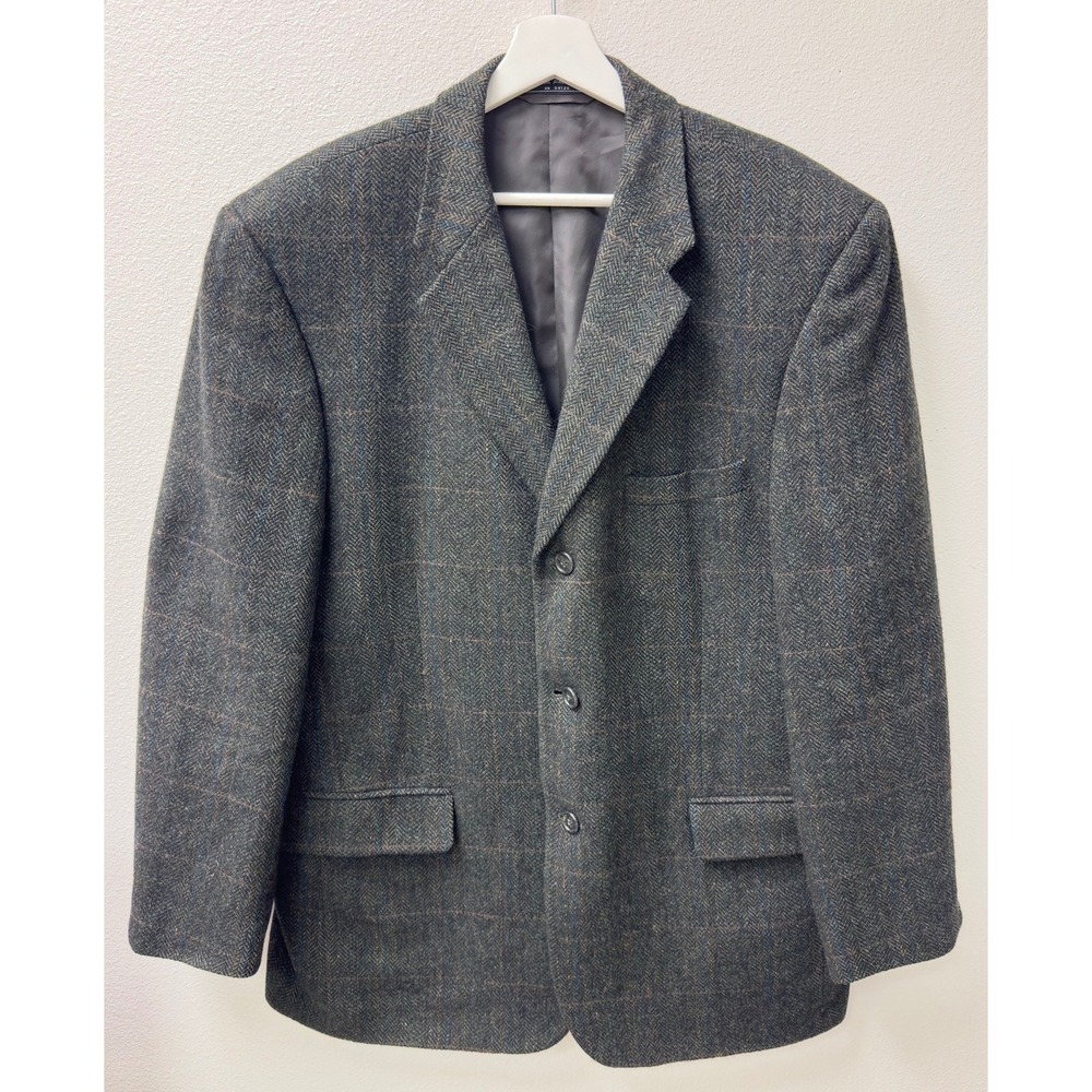 Bert Pulitzer Collectors Edition Mens Gray Plaid Tweed Blazer Mens Size 44R‎